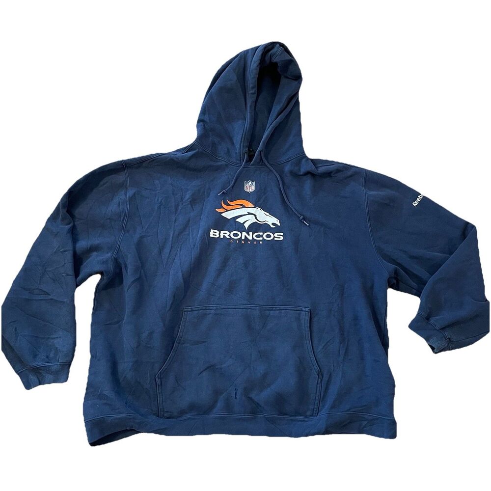 Vintage Reebok Denver Broncos NFL Team Center Logo Hooded Sweatshirt XL Navy